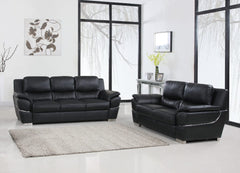 Two Piece Indoor Black Genuine Leather Five Person Seating Set - Homeroots