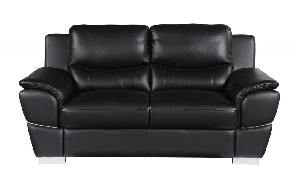 Two Piece Indoor Black Genuine Leather Five Person Seating Set - Homeroots