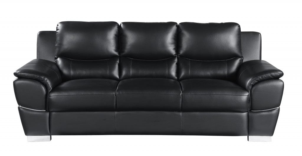 Two Piece Indoor Black Genuine Leather Five Person Seating Set - Homeroots