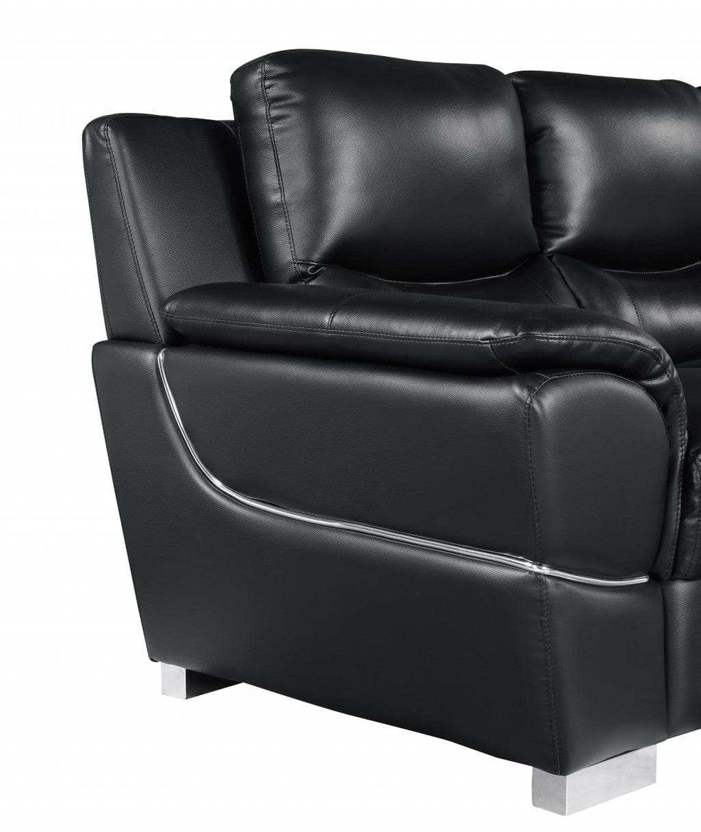 Two Piece Indoor Black Genuine Leather Five Person Seating Set - Homeroots - Flyclothing LLC