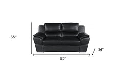 Two Piece Indoor Black Genuine Leather Five Person Seating Set