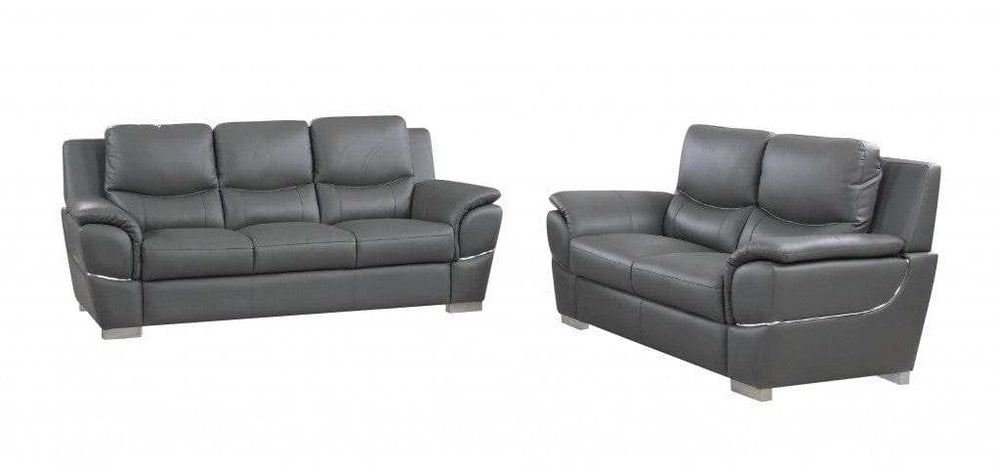 Two Piece Indoor Gray Genuine Leather Five Person Seating Set - Homeroots - Flyclothing LLC
