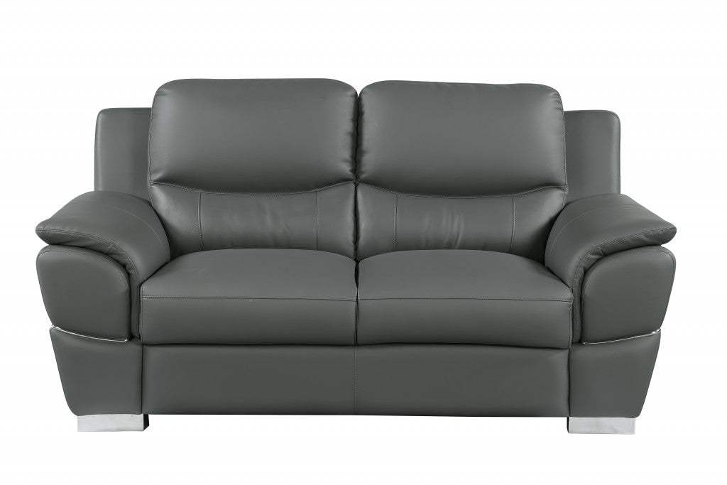 Two Piece Indoor Gray Genuine Leather Five Person Seating Set - Homeroots - Flyclothing LLC