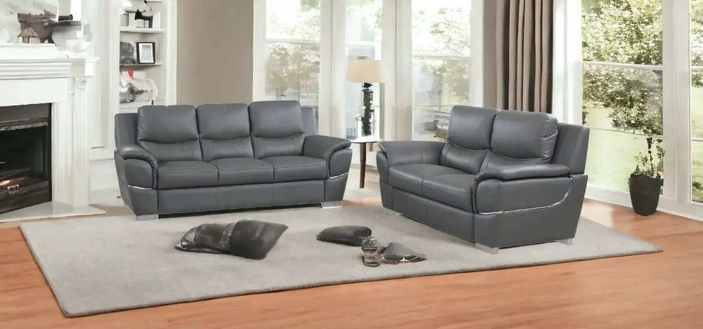 Two Piece Indoor Gray Genuine Leather Five Person Seating Set - Homeroots - Flyclothing LLC