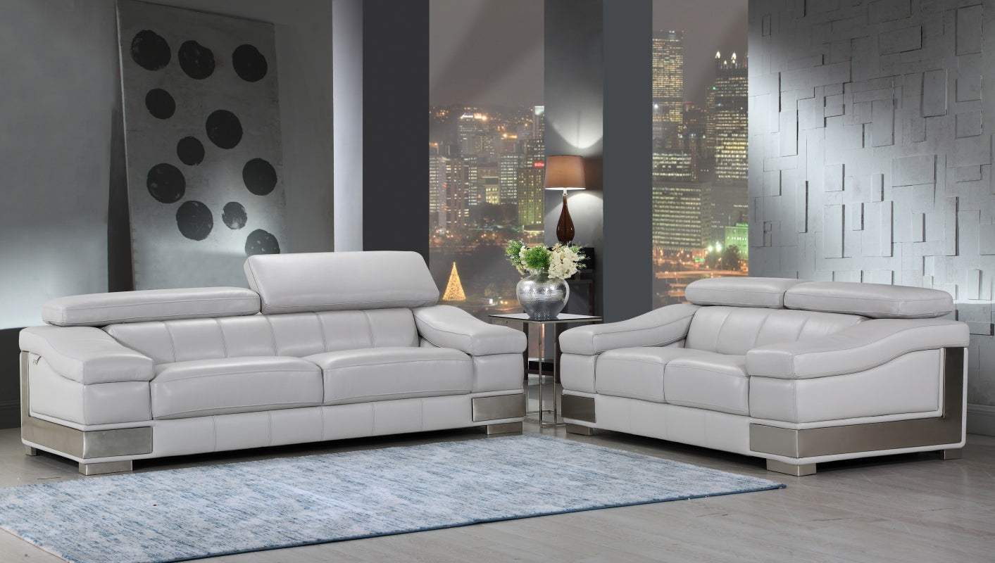 Two Piece Indoor Light Gray Italian Leather Five Person Seating Set - Homeroots - Flyclothing LLC