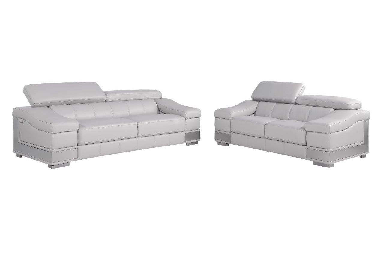 Two Piece Indoor Light Gray Italian Leather Five Person Seating Set - Homeroots - Flyclothing LLC