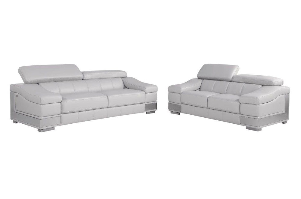 Two Piece Indoor Light Gray Italian Leather Five Person Seating Set - Homeroots