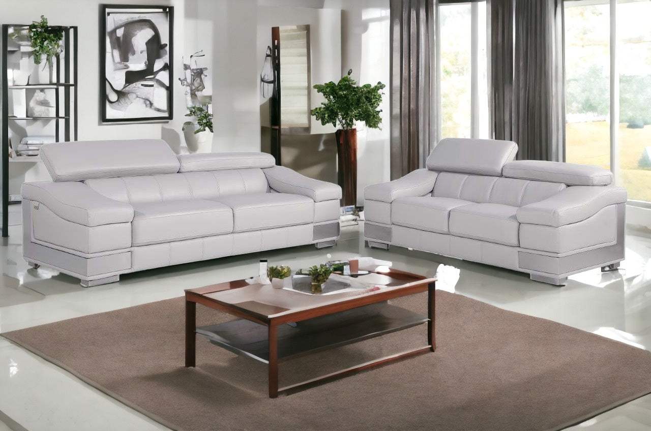 Two Piece Indoor Light Gray Italian Leather Five Person Seating Set - Homeroots - Flyclothing LLC