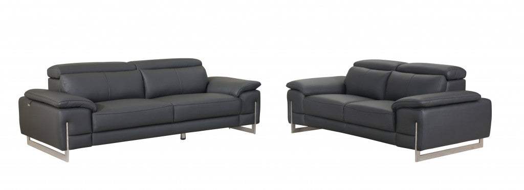 Two Piece Indoor Dark Gray Italian Leather Five Person Seating Set - Homeroots - Flyclothing LLC