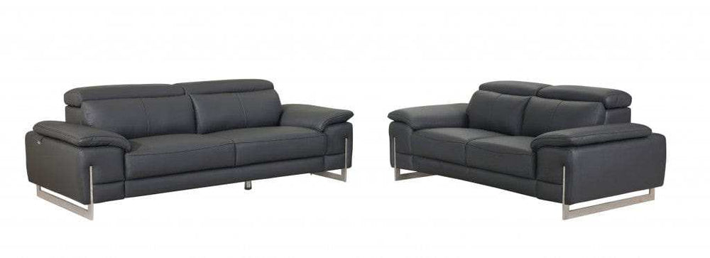 Two Piece Indoor Dark Gray Italian Leather Five Person Seating Set - Homeroots - Flyclothing LLC