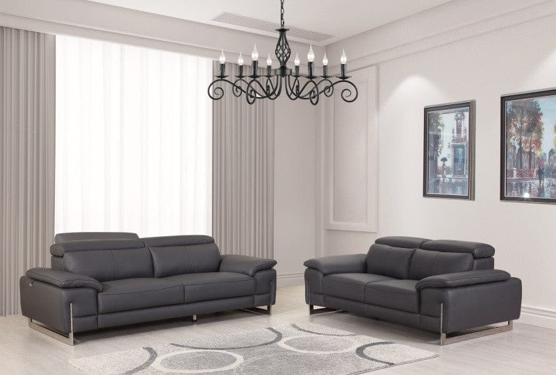 Two Piece Indoor Dark Gray Italian Leather Five Person Seating Set - Homeroots