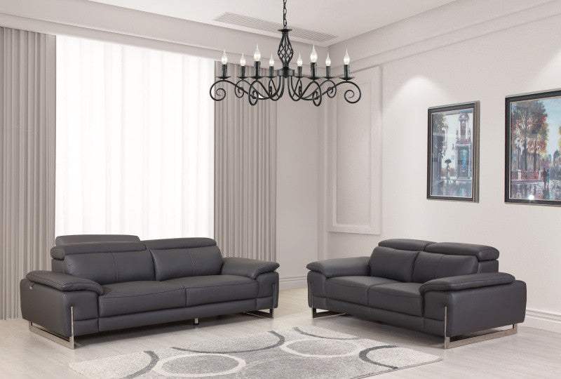 Two Piece Indoor Dark Gray Italian Leather Five Person Seating Set - Homeroots - Flyclothing LLC