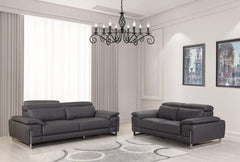 Two Piece Indoor Dark Gray Italian Leather Five Person Seating Set - Homeroots