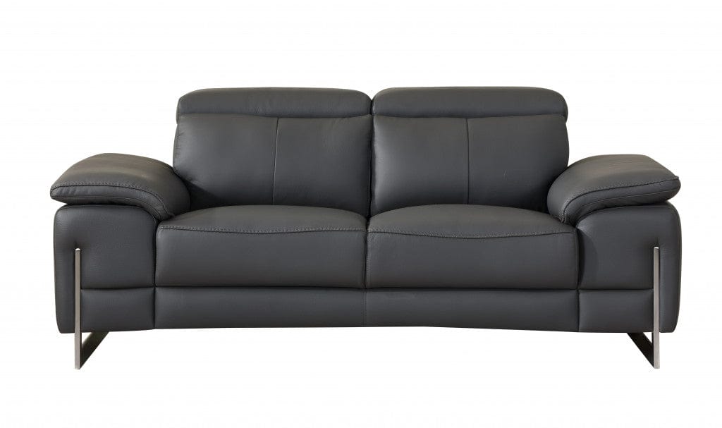 Two Piece Indoor Dark Gray Italian Leather Five Person Seating Set - Homeroots