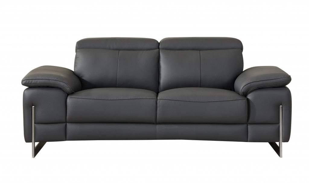 Two Piece Indoor Dark Gray Italian Leather Five Person Seating Set - Homeroots - Flyclothing LLC