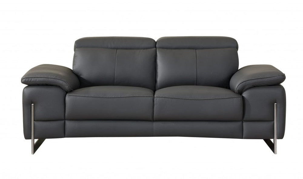 Two Piece Indoor Dark Gray Italian Leather Five Person Seating Set - Homeroots