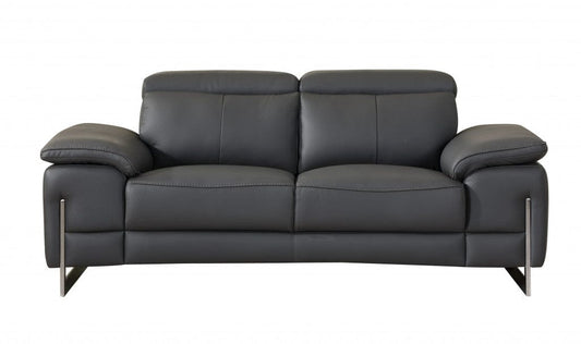 Two Piece Indoor Dark Gray Italian Leather Five Person Seating Set - Homeroots