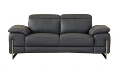 Two Piece Indoor Dark Gray Italian Leather Five Person Seating Set - Homeroots