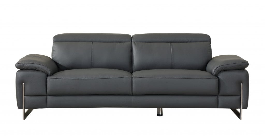 Two Piece Indoor Dark Gray Italian Leather Five Person Seating Set