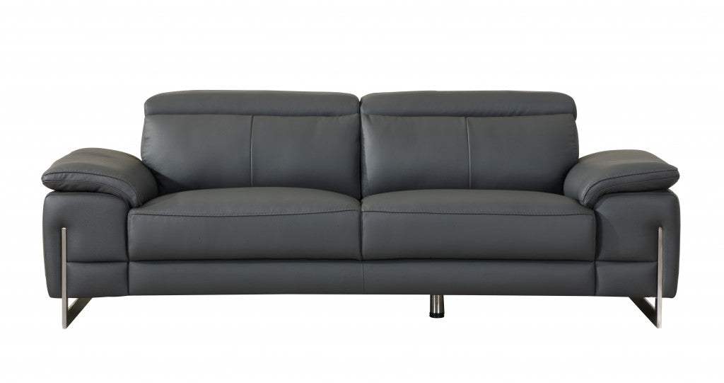 Two Piece Indoor Dark Gray Italian Leather Five Person Seating Set - Homeroots - Flyclothing LLC