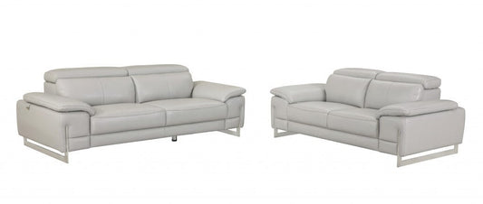 Two Piece Indoor Light Gray Italian Leather Five Person Seating Set - Homeroots