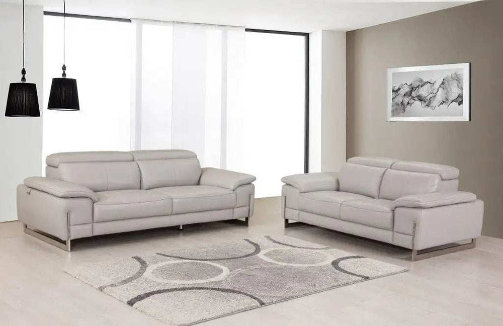Two Piece Indoor Light Gray Italian Leather Five Person Seating Set - Homeroots - Flyclothing LLC