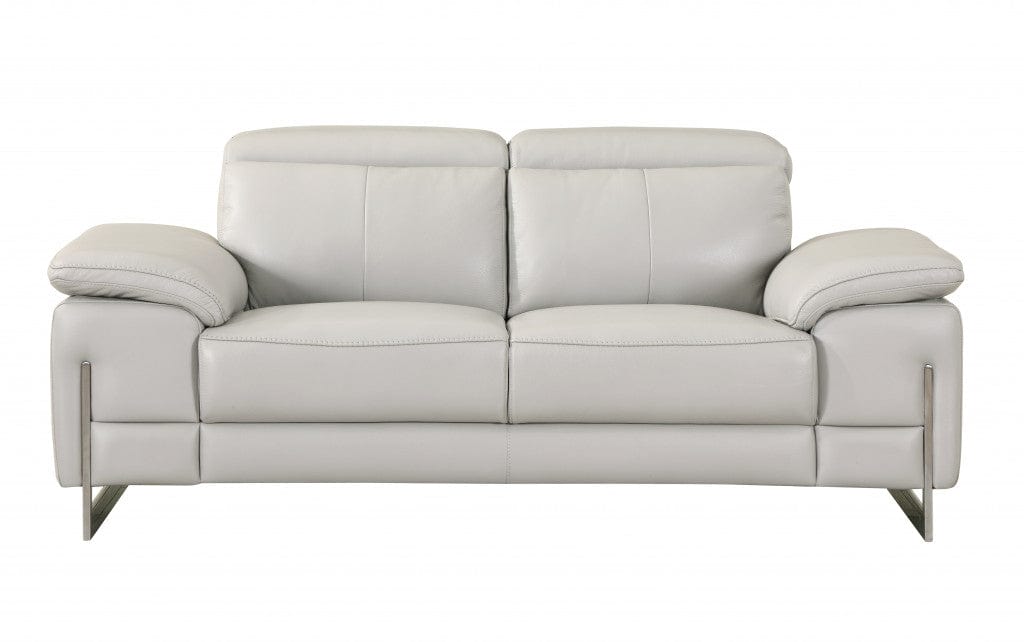Two Piece Indoor Light Gray Italian Leather Five Person Seating Set - Homeroots
