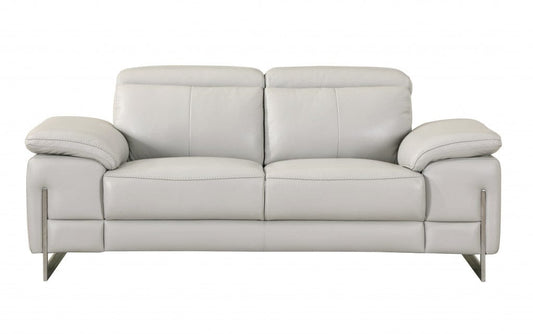 Two Piece Indoor Light Gray Italian Leather Five Person Seating Set - Homeroots