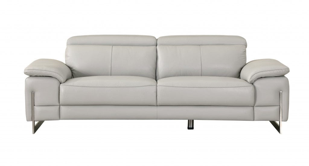 Two Piece Indoor Light Gray Italian Leather Five Person Seating Set - Homeroots