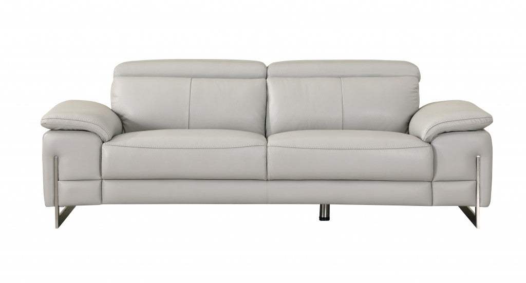 Two Piece Indoor Light Gray Italian Leather Five Person Seating Set - Homeroots - Flyclothing LLC