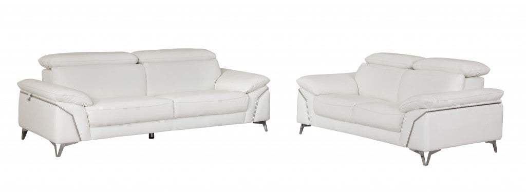 Two Piece Indoor White Italian Leather Five Person Seating Set - Homeroots - Flyclothing LLC