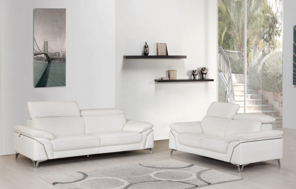 Two Piece Indoor White Italian Leather Five Person Seating Set - Homeroots