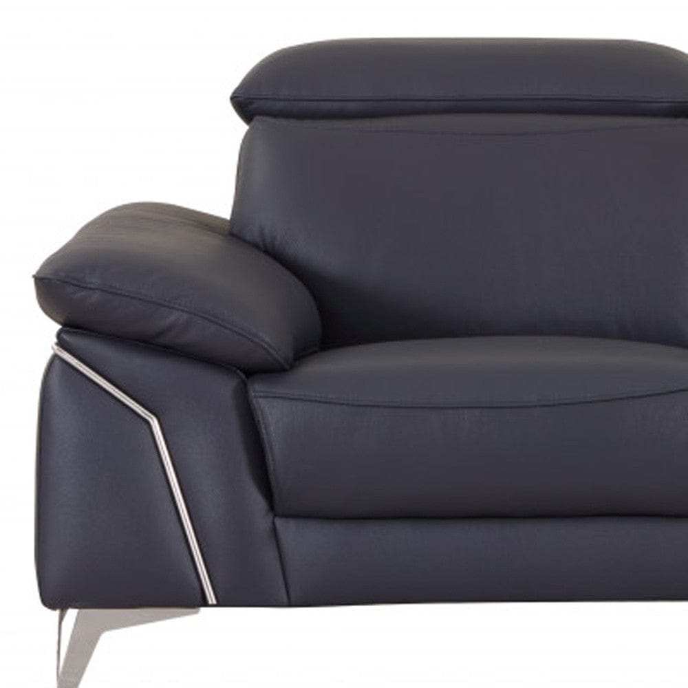 Two Piece Indoor Blue Italian Leather Five Person Seating Set - Homeroots - Flyclothing LLC