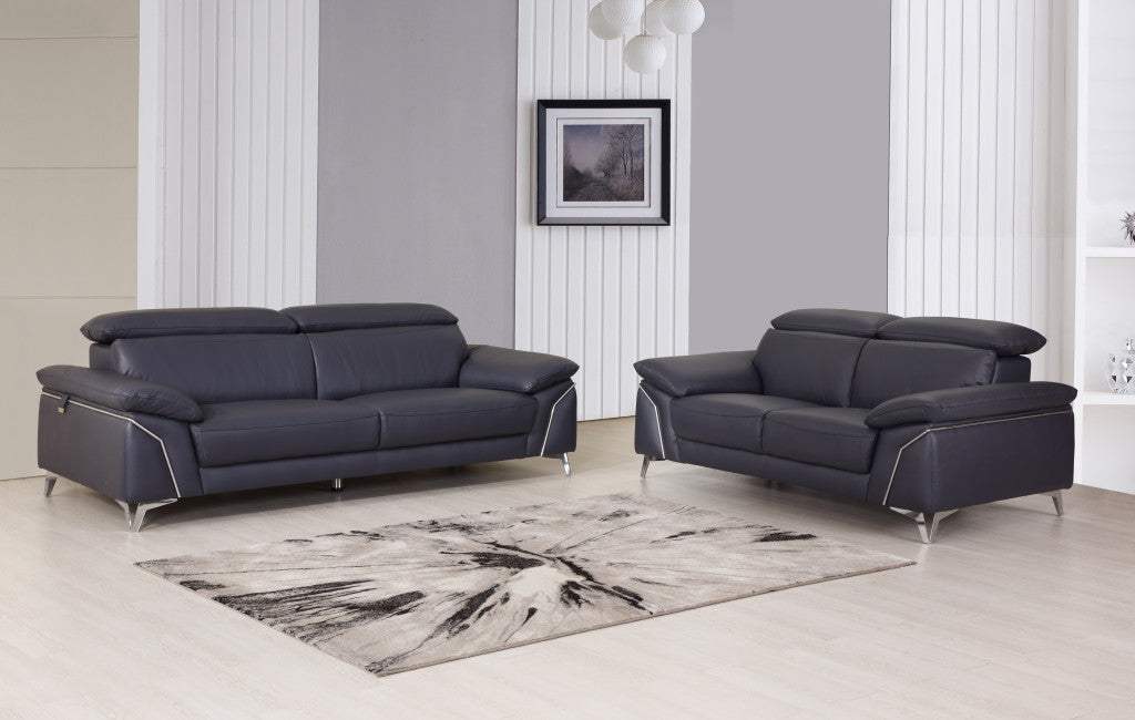 Two Piece Indoor Blue Italian Leather Five Person Seating Set - Homeroots - Flyclothing LLC