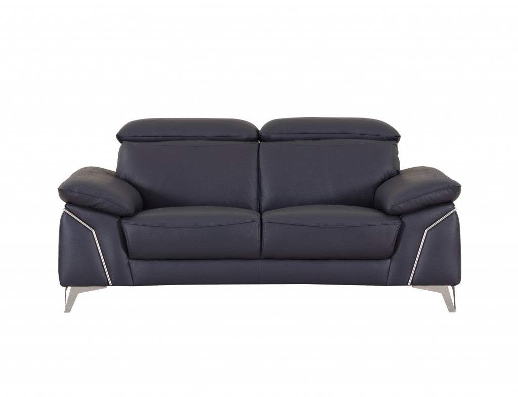 Two Piece Indoor Blue Italian Leather Five Person Seating Set - Homeroots - Flyclothing LLC