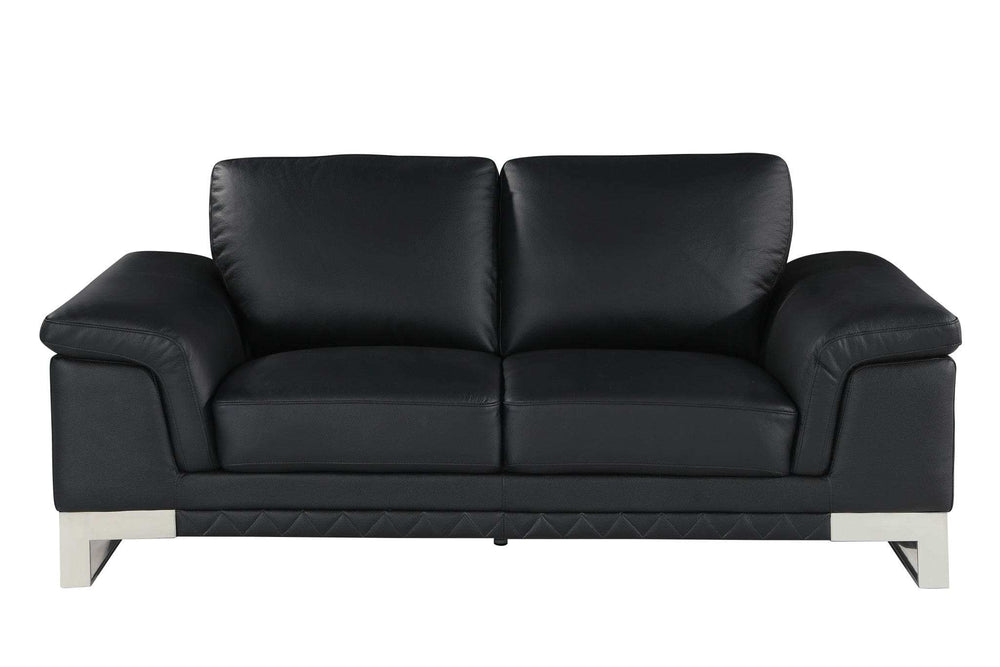 Two Piece Indoor Black Italian Leather Five Person Seating Set - Homeroots - Flyclothing LLC