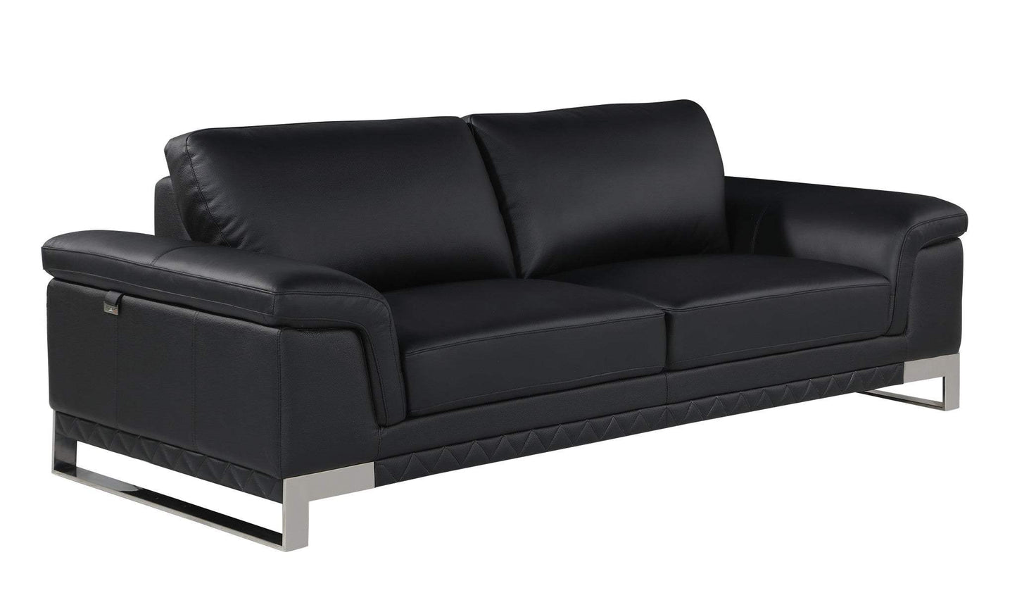 Two Piece Indoor Black Italian Leather Five Person Seating Set - Homeroots - Flyclothing LLC