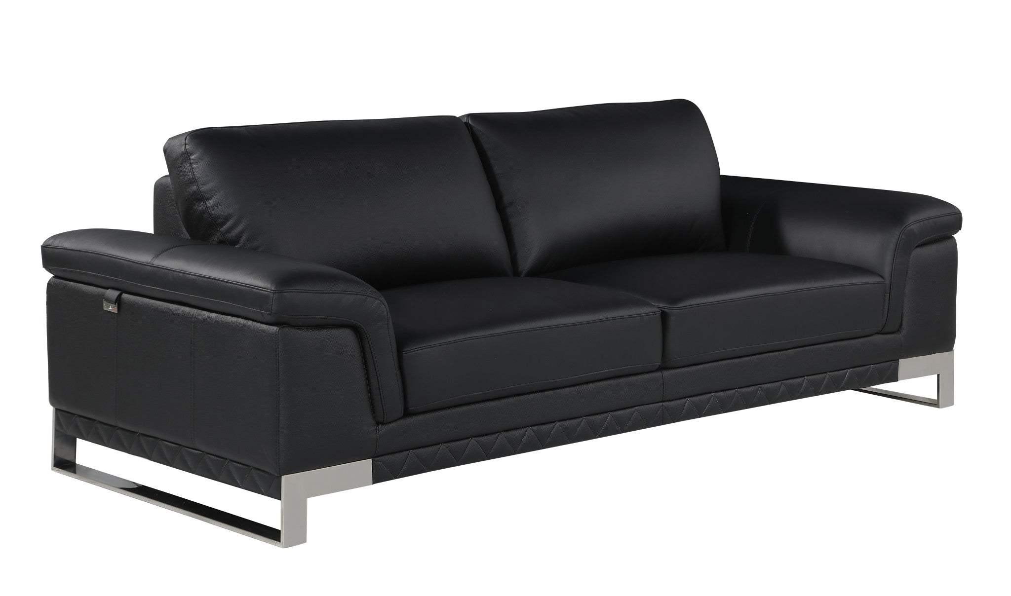 Two Piece Indoor Black Italian Leather Five Person Seating Set - Homeroots - Flyclothing LLC