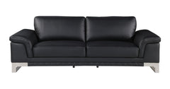 Two Piece Indoor Black Italian Leather Five Person Seating Set