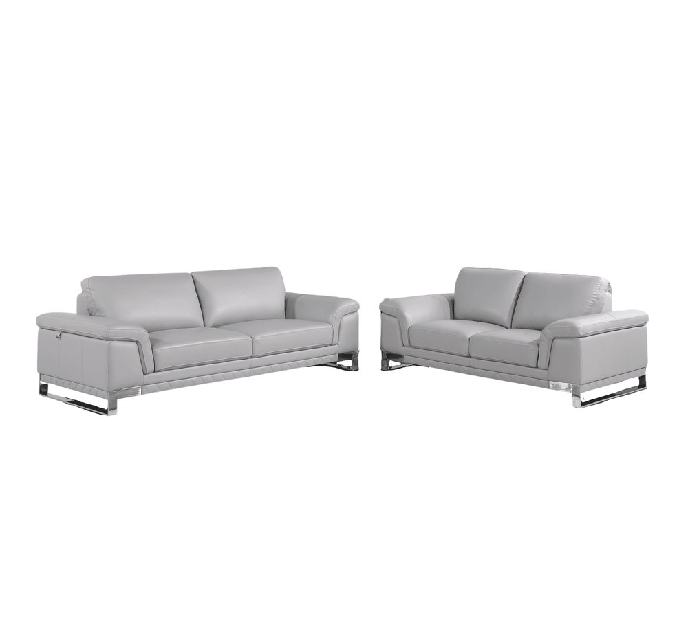 Two Piece Indoor Light Gray Italian Leather Five Person Seating Set - Homeroots - Flyclothing LLC