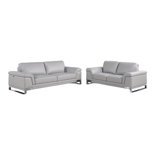 Two Piece Indoor Light Gray Italian Leather Five Person Seating Set - Homeroots