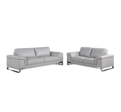 Two Piece Indoor Light Gray Italian Leather Five Person Seating Set - Homeroots