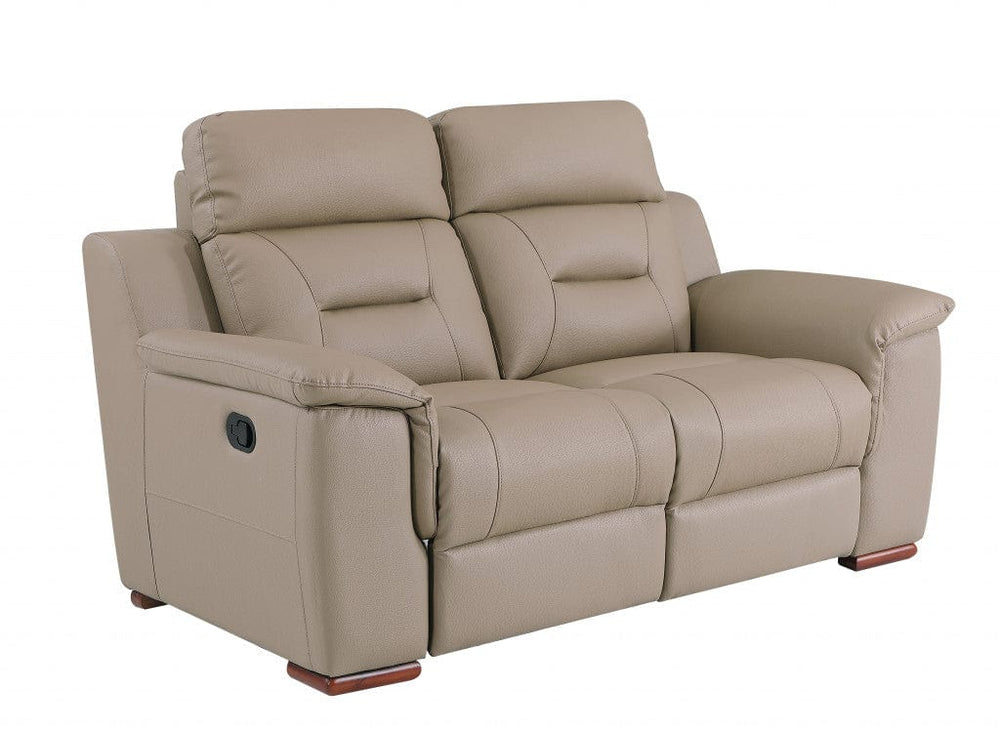 67" Beige And Brown Faux Leather Manual Reclining Loveseat - Homeroots - Flyclothing LLC
