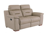 67" Beige And Brown Faux Leather Manual Reclining Loveseat - Homeroots