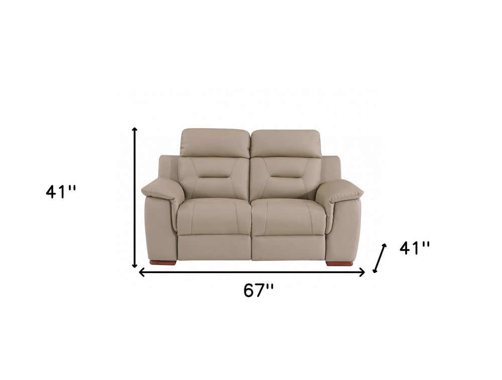 67" Beige And Brown Faux Leather Manual Reclining Loveseat - Homeroots - Flyclothing LLC