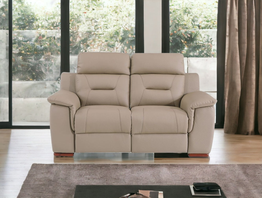 67" Beige And Brown Faux Leather Manual Reclining Loveseat - Homeroots - Flyclothing LLC