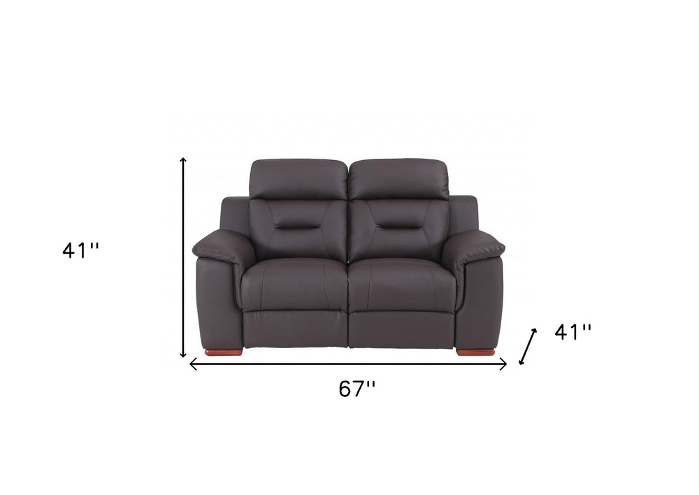 67" Brown Faux Leather Manual Reclining Loveseat - Homeroots - Flyclothing LLC