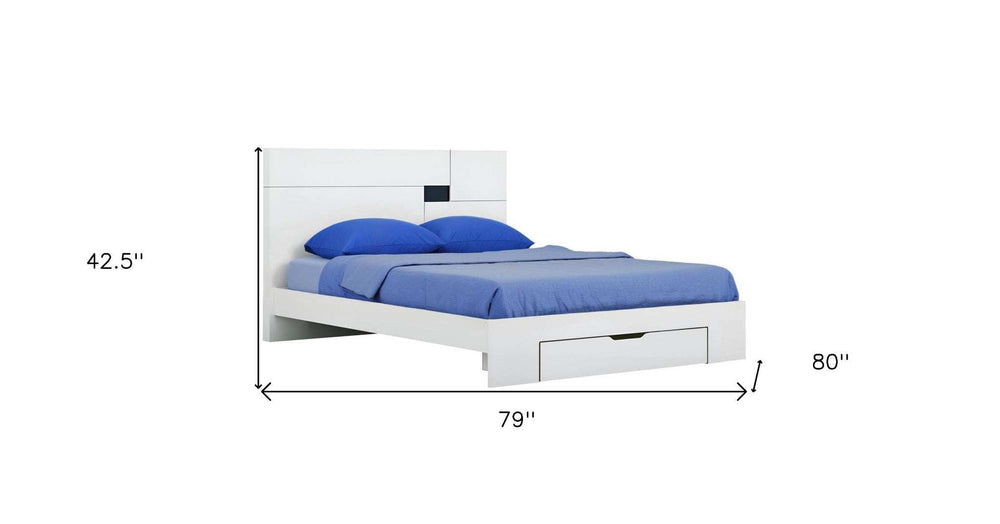 White Wood King Platform Bed Frame With Storage Drawer - Homeroots - Flyclothing LLC
