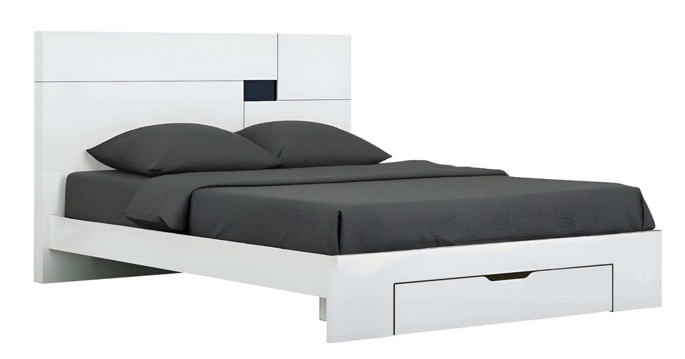 White Wood CA King Platform Bed Frame With Storage Drawer - Homeroots - Flyclothing LLC