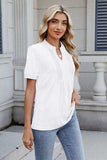 Notched Short Sleeve Top - Trendsi - Flyclothing LLC